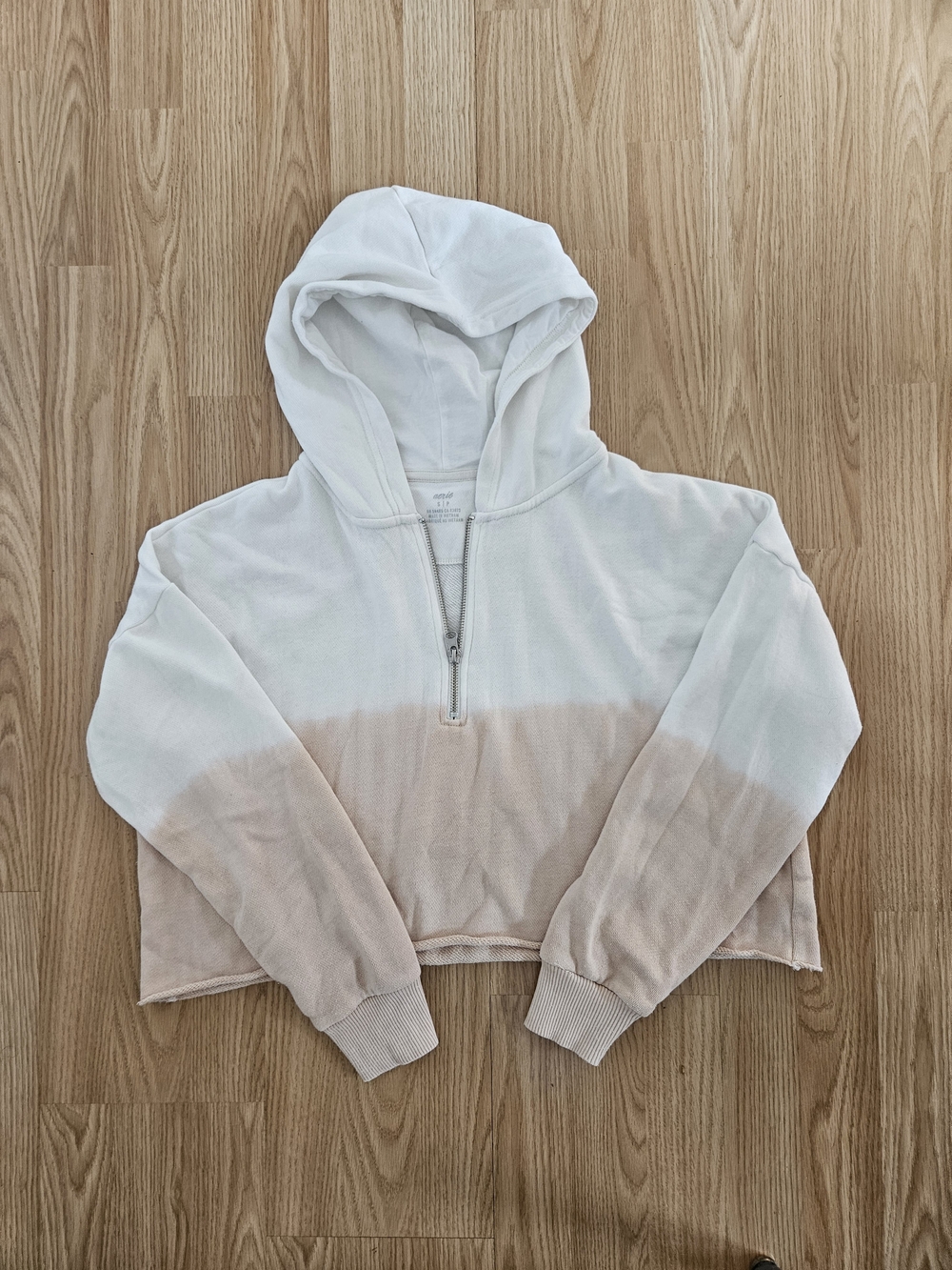 aerie White to Light Pink Ombre Cropped Half-Zip Hoodie